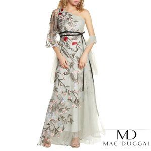 Mac Duggal #20124D One Shoulder Floral Embroidered Lace Formal Gown Size 4